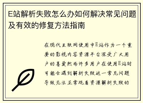 E站解析失败怎么办如何解决常见问题及有效的修复方法指南
